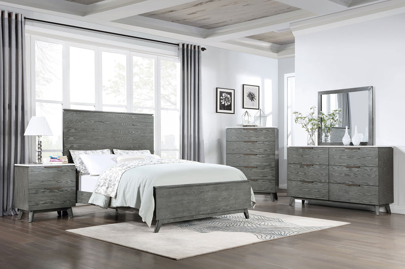 Nathan Bedroom Set White Marble and Grey - Furniture Center (NY)