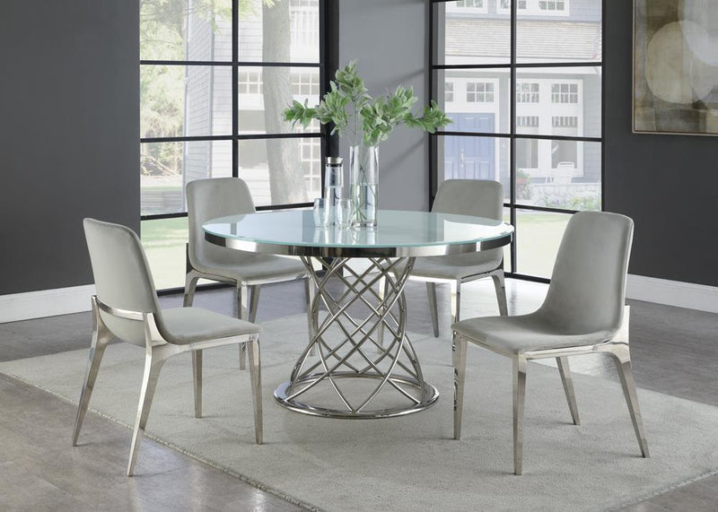 Irene Round Glass Top Dining Table White and Chrome - Furniture Center (NY)