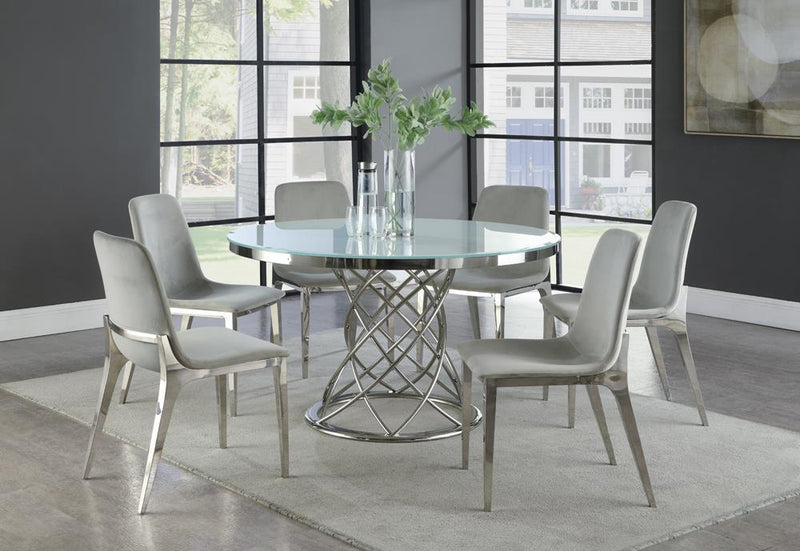 Irene Round Glass Top Dining Table White and Chrome - Furniture Center (NY)