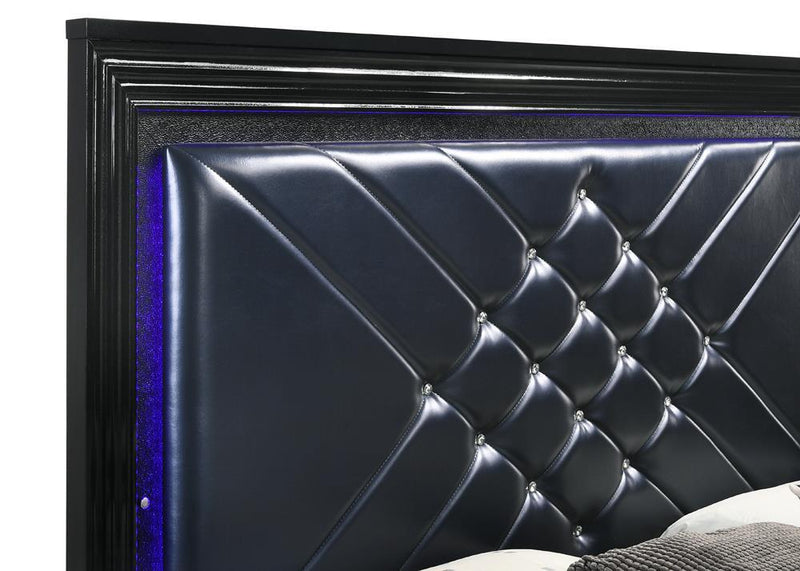 Penelope Queen Bed with LED Lighting Black and Midnight Star - Furniture Center (NY)