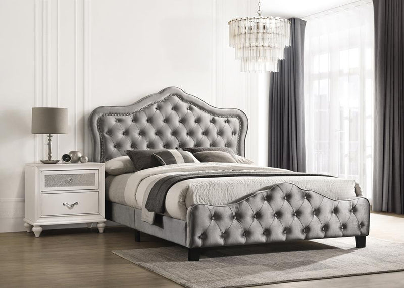 Bella Queen Upholstered Tufted Panel Bed Grey - Furniture Center (NY)