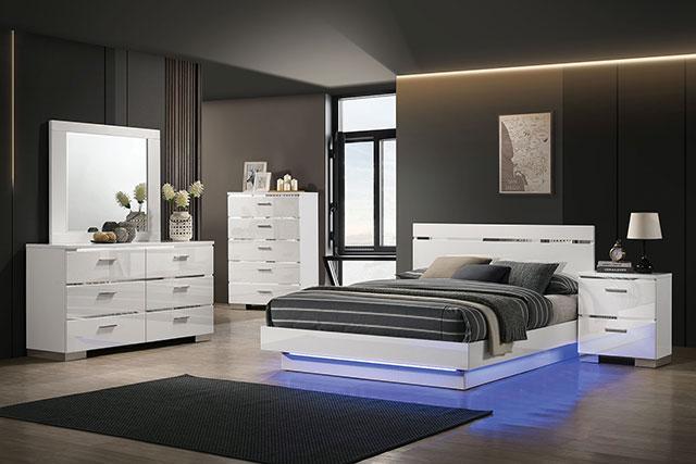 ERLACH Queen Bed, White/Chrome