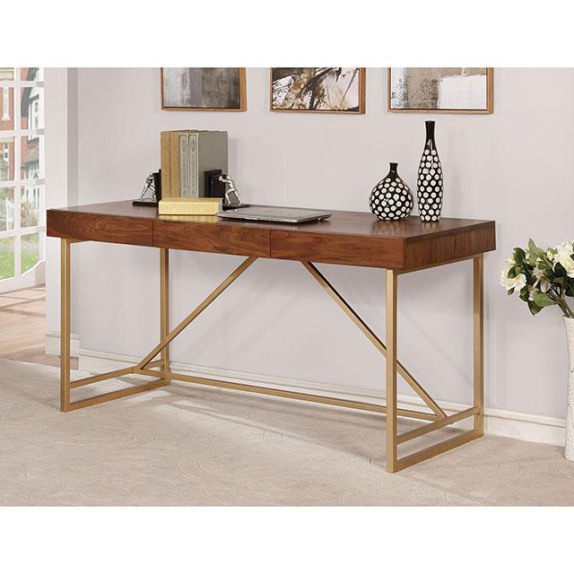 Halstein Light Walnut/Gold Desk - Furniture Center (NY)