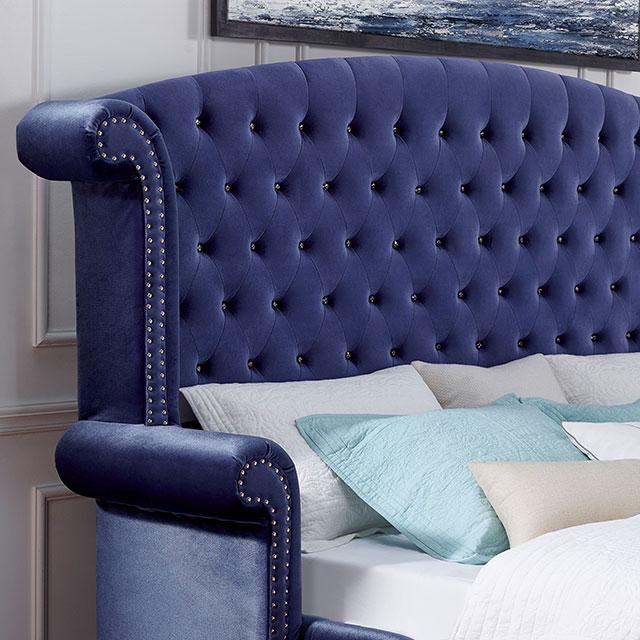 ALZIR E.King Bed, Blue - Furniture Center (NY)