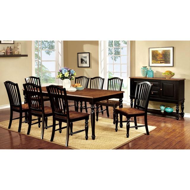 MAYVILLE Black/Antique Oak Dining Table w/ 1x18 Leaf - Furniture Center (NY)