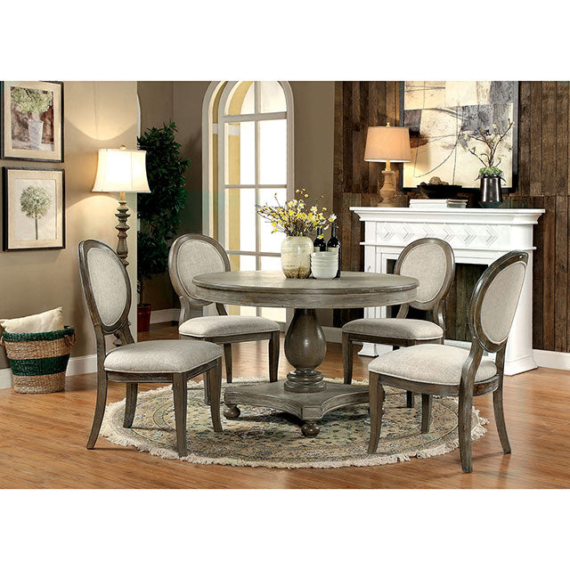 Kathryn Rustic Dark Oak Round Dining Table, Rustic Oak - Furniture Center (NY)