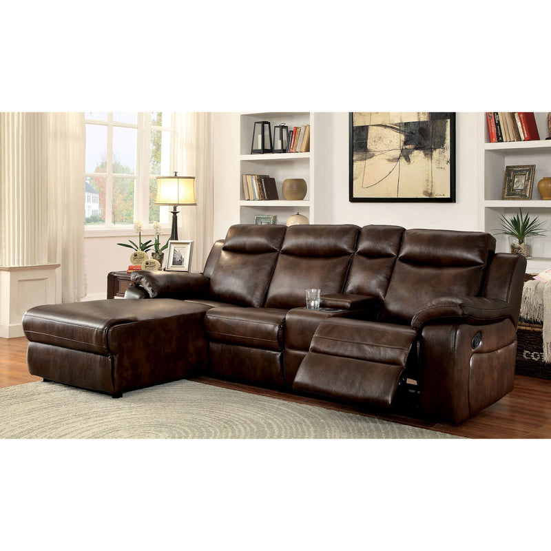 Hardy Brown Sectional w/ Console, Brown - Furniture Center (NY)