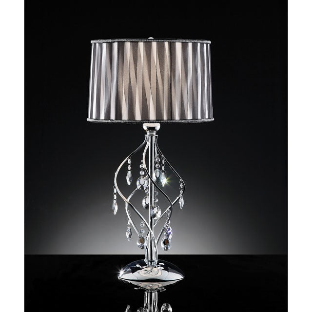 Arya Black/Chrome Table Lamp, Hanging Crystal - Furniture Center (NY)